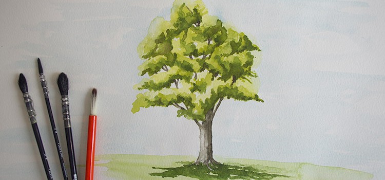 cours d'aquarelle par dessin-creation. Technique simple pour peindre un arbre