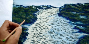 technique pour peindre un paysage de bord de mer au pastel et crayon pastel
