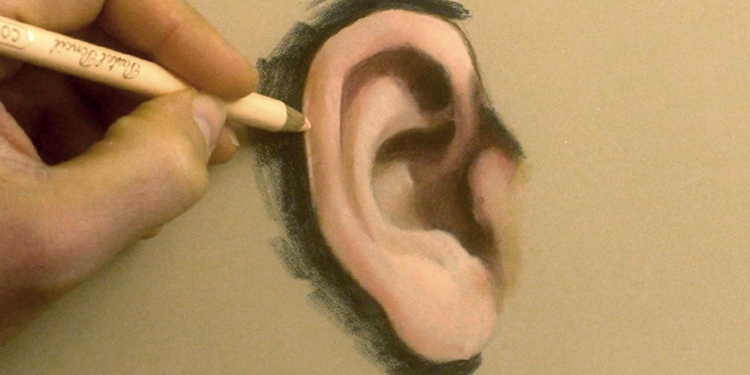 Technique de dessin et utilisation du crayon pastel pour peindre une oreille réaliste