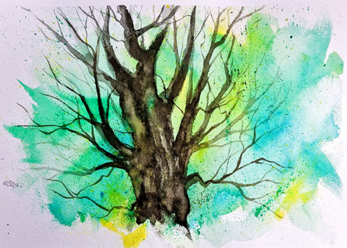 cours pour peindre un arbre librement à l'aquarelle