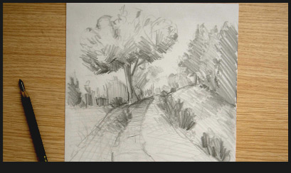 technique de croquis pour dessiner un arbre et un paysage sur le vif