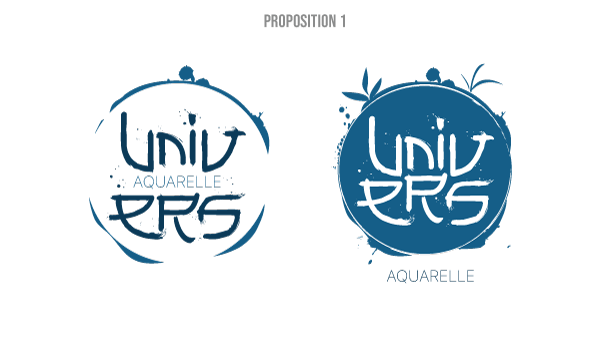proposition pour le logo et le graphisme de la marque univers aqurelle.