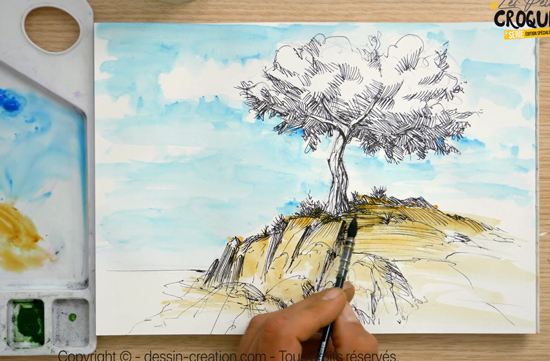 Cours de dessin facile : réaliser un arbre à l'encre et à l'aquarelle ...